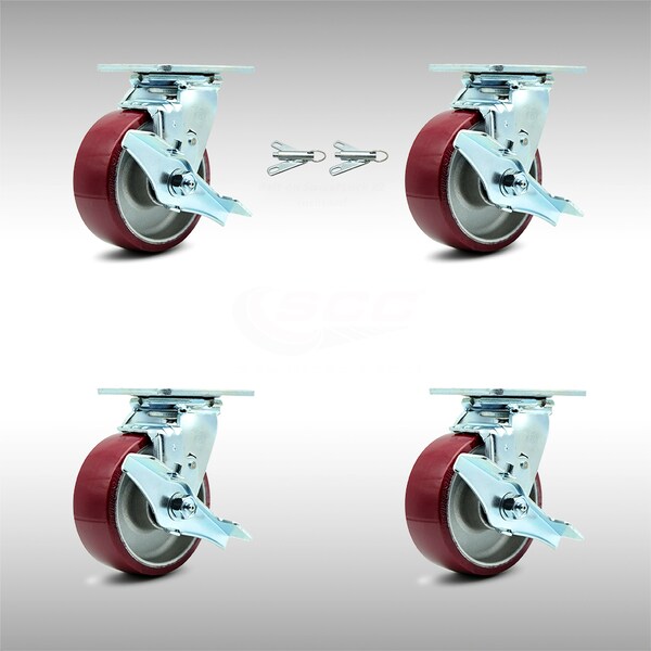 Service Caster 5 Inch SS Poly on Aluminum Caster Set with Roller Bearings 4 Brake 2 Swivel Lock SCC-SS30S520-PAR-TLB-BSL-2-TLB-2 - main